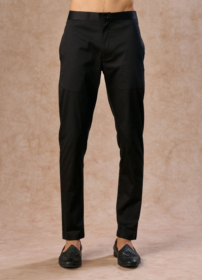 Manyavar Men Black Majestic Satin Kurta Jacket Set