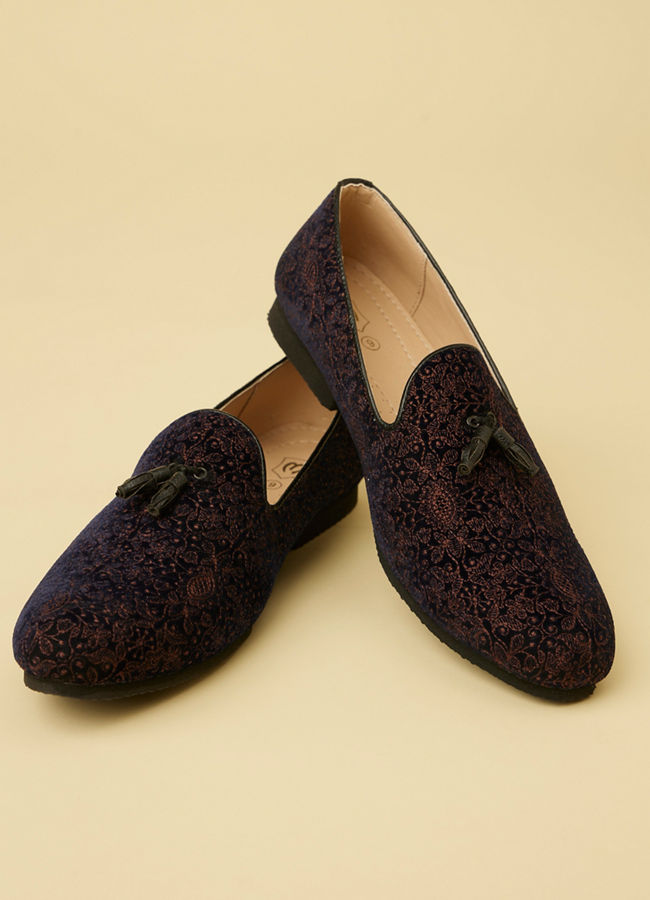 Manyavar Men Midnight Blue Tassel Trim Loafer Style Jootis