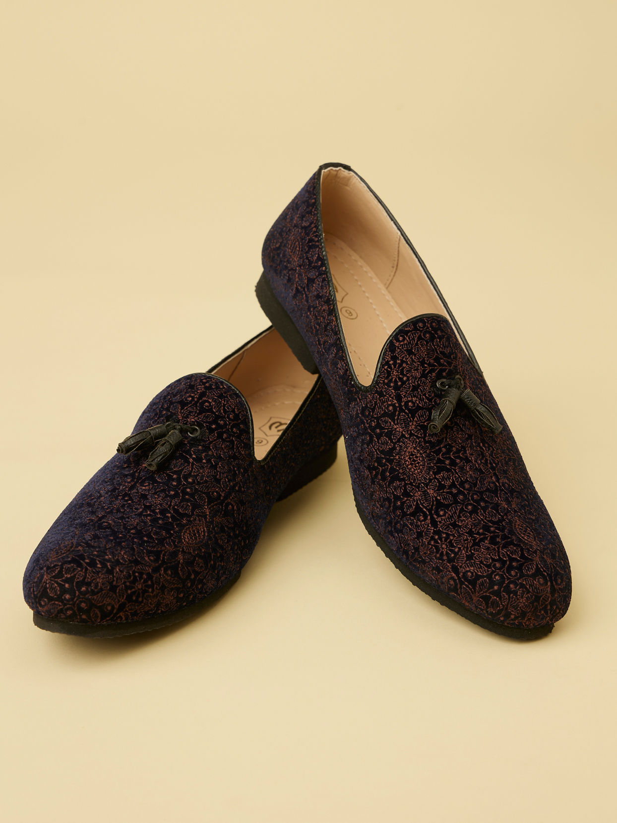 Manyavar Men Midnight Blue Tassel Trim Loafer Style Jootis