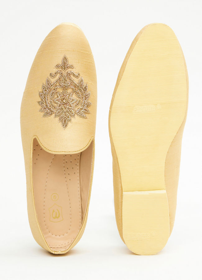 Manyavar Men Double Cream Embroidered Loafers