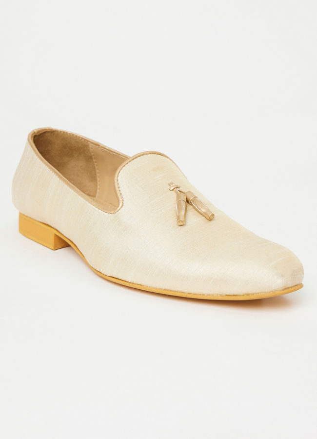 Manyavar Men Antique White Tassled Loafers