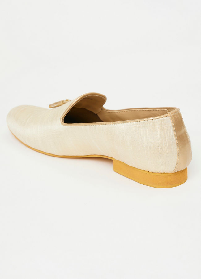 Manyavar Men Antique White Tassled Loafers