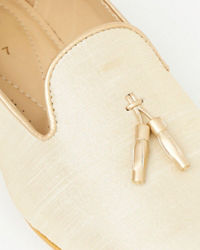 Manyavar Men Antique White Tassled Loafers
