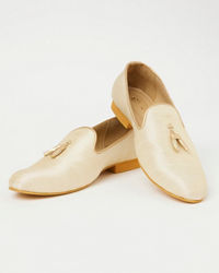 Manyavar Men Antique White Tassled Loafers
