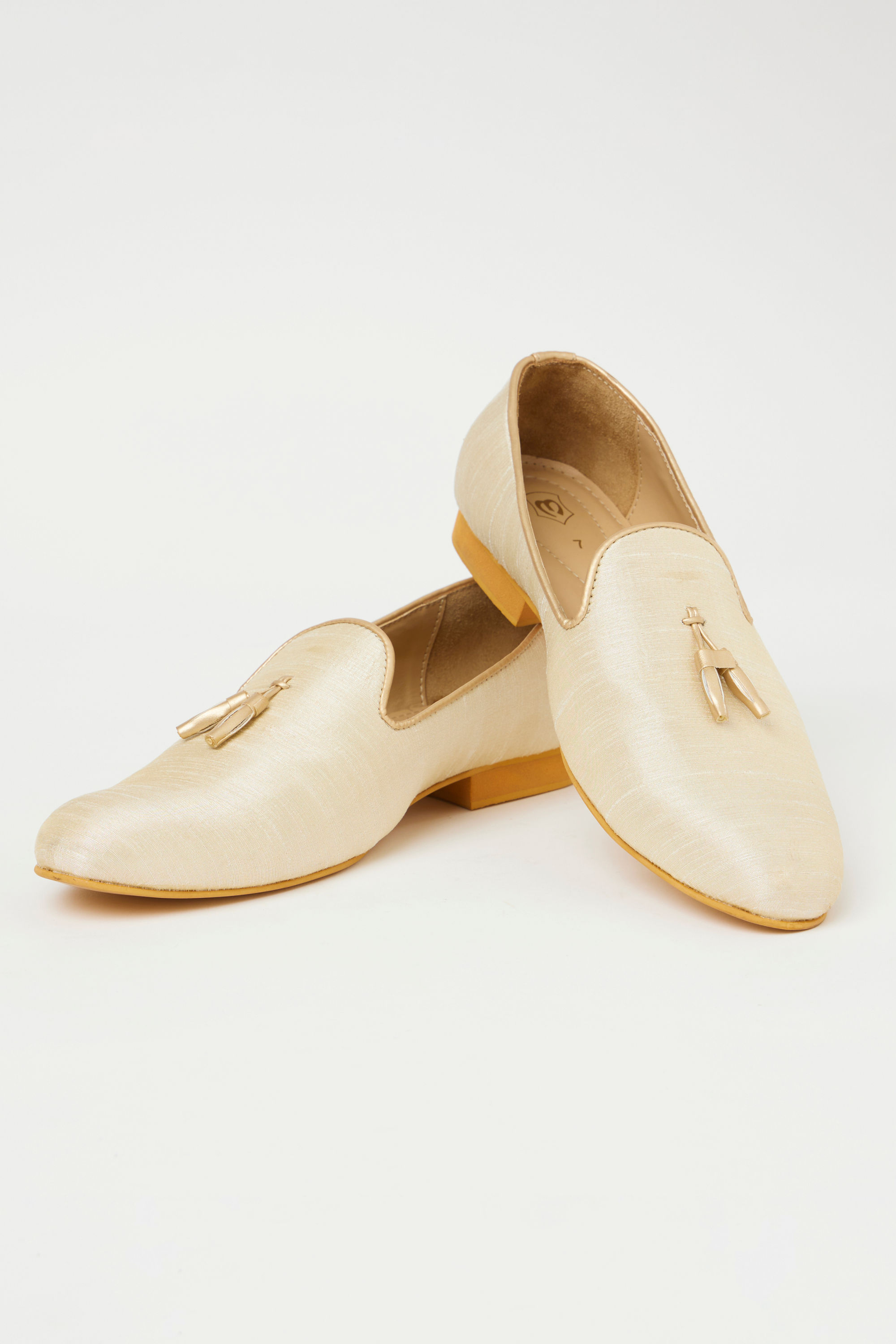 Manyavar Men Antique White Tassled Loafers