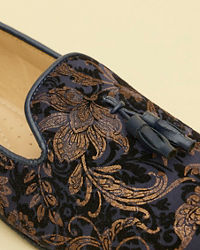 Manyavar Men Midnight Blue Foil Print Loafer Style Jutis