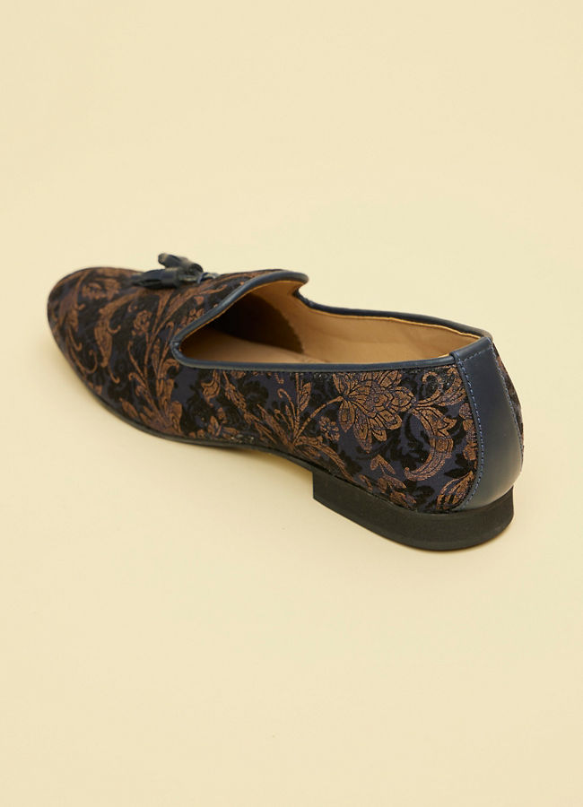 Manyavar Men Midnight Blue Foil Print Loafer Style Jutis