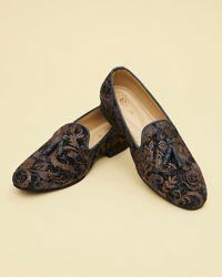 Manyavar Men Midnight Blue Foil Print Loafer Style Jutis