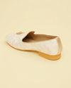 Manyavar Men Antique White Loafers with Soft Grey Floral Prints