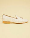 Manyavar Men Antique White Loafers with Soft Grey Floral Prints