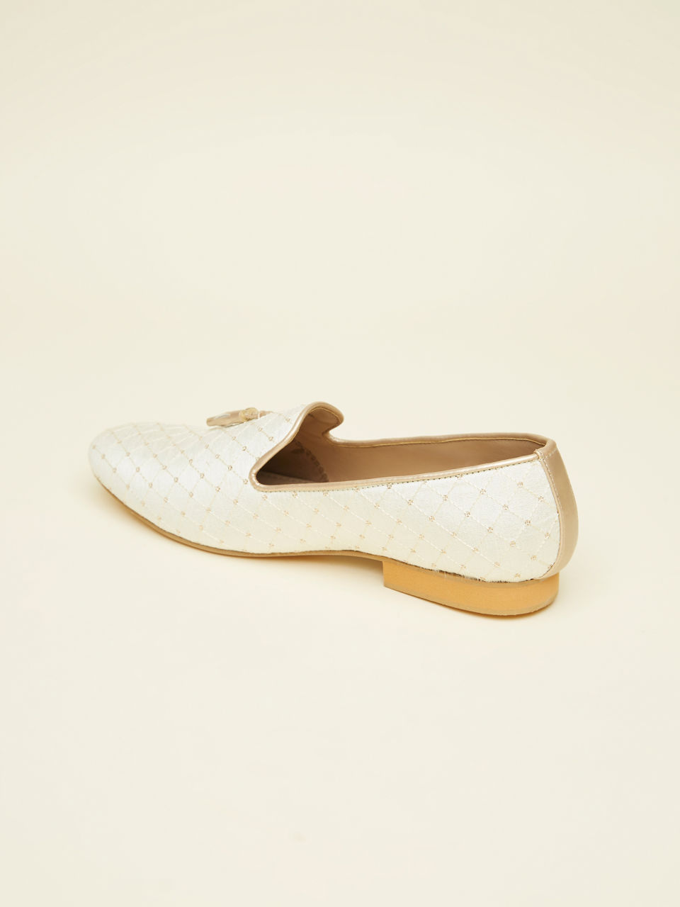 Manyavar Men Cream White Lattice Patterned Loafer Style Jootis