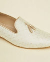 alt message - Manyavar Men Cream White Lattice Patterned Loafer Style Jutis image number 1