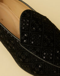 Manyavar Men Coal Black Sequinned Loafer Style Jutis