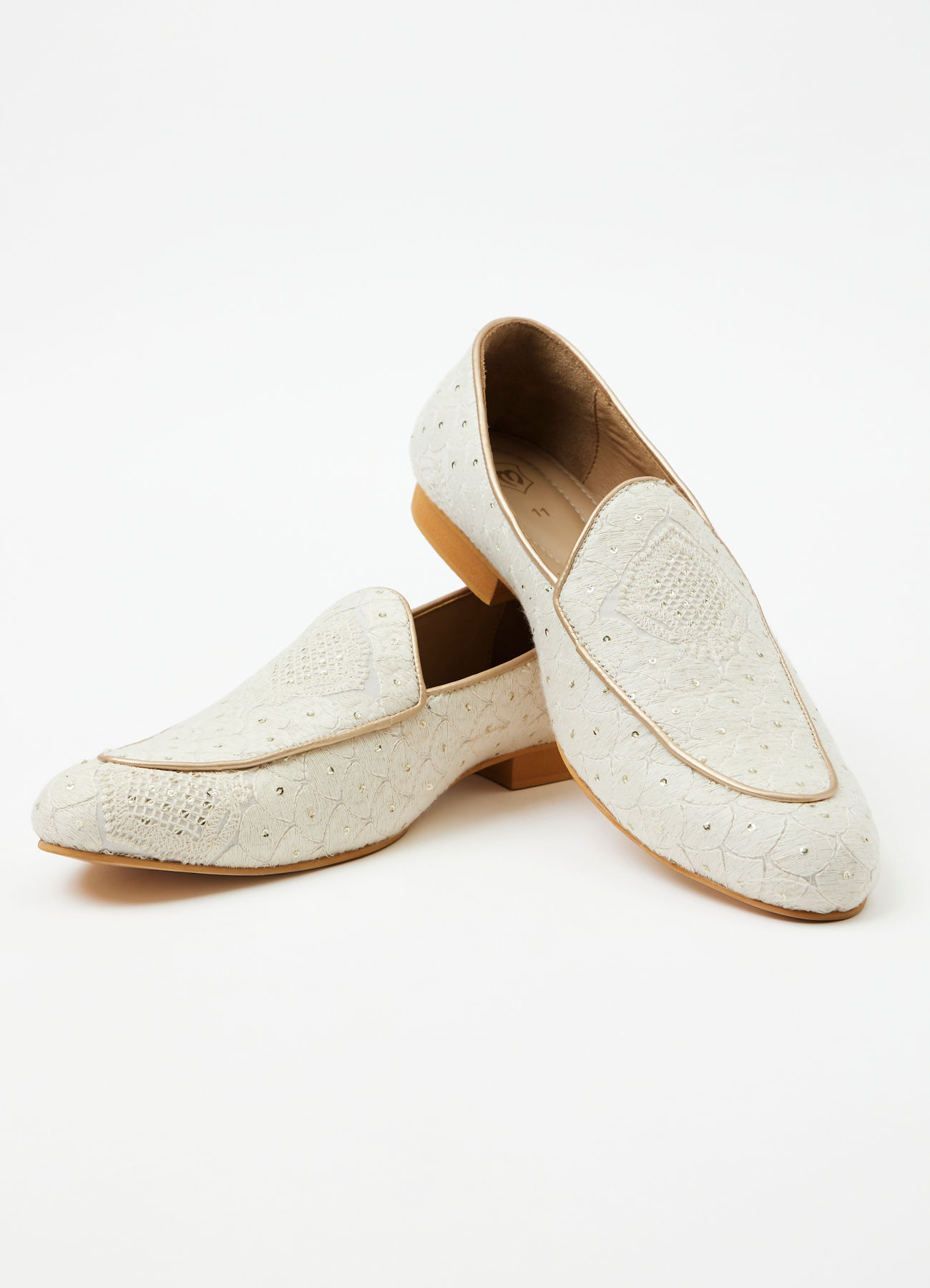 Manyavar Men Star White Sequined Loafers