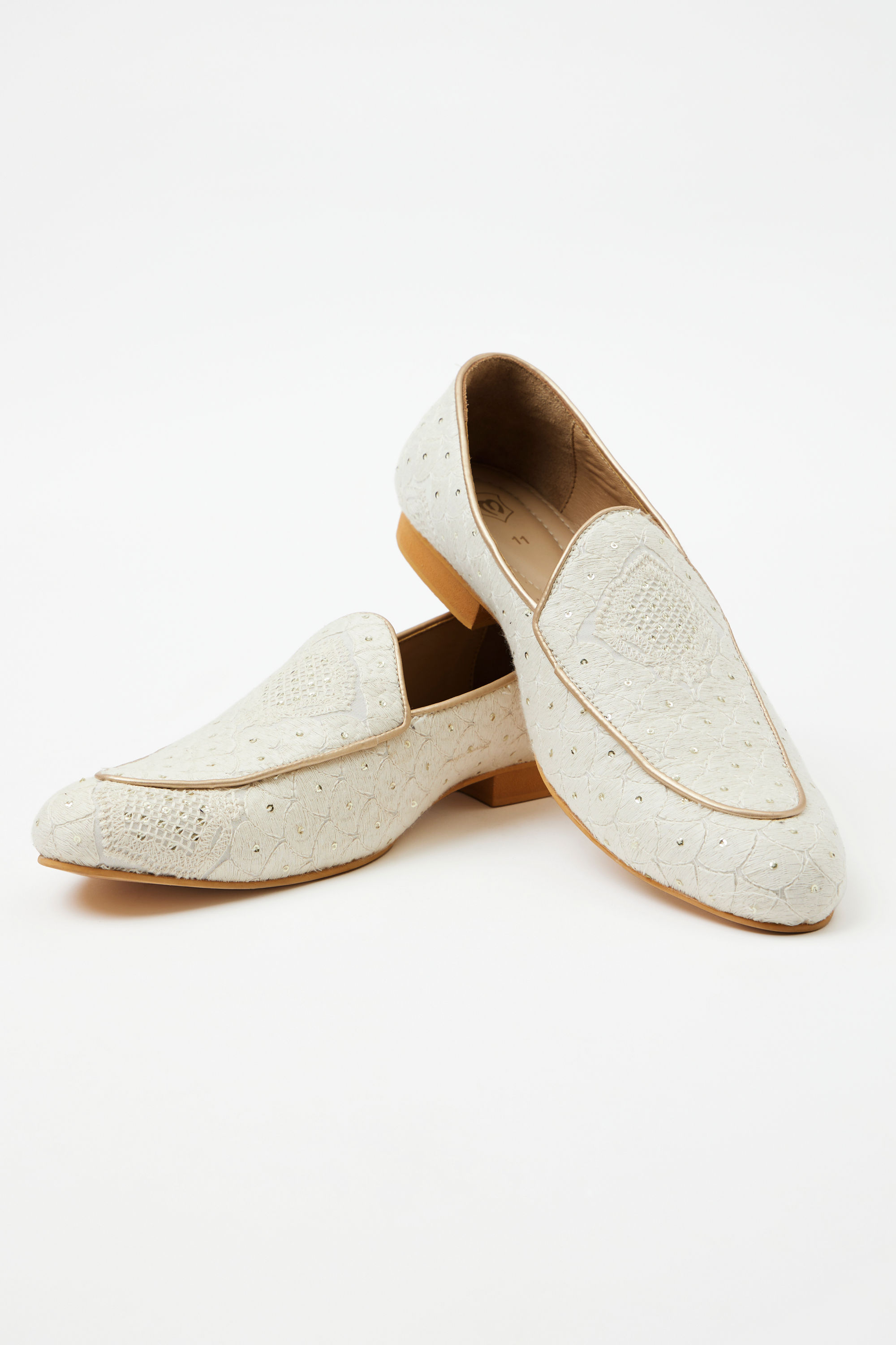 Manyavar Men Star White Sequined Loafers