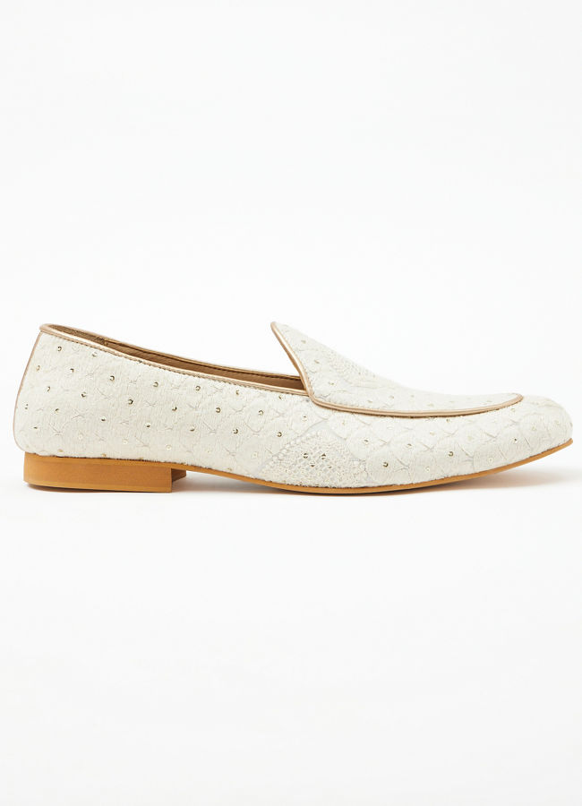 Manyavar Men Star White Sequined Loafers