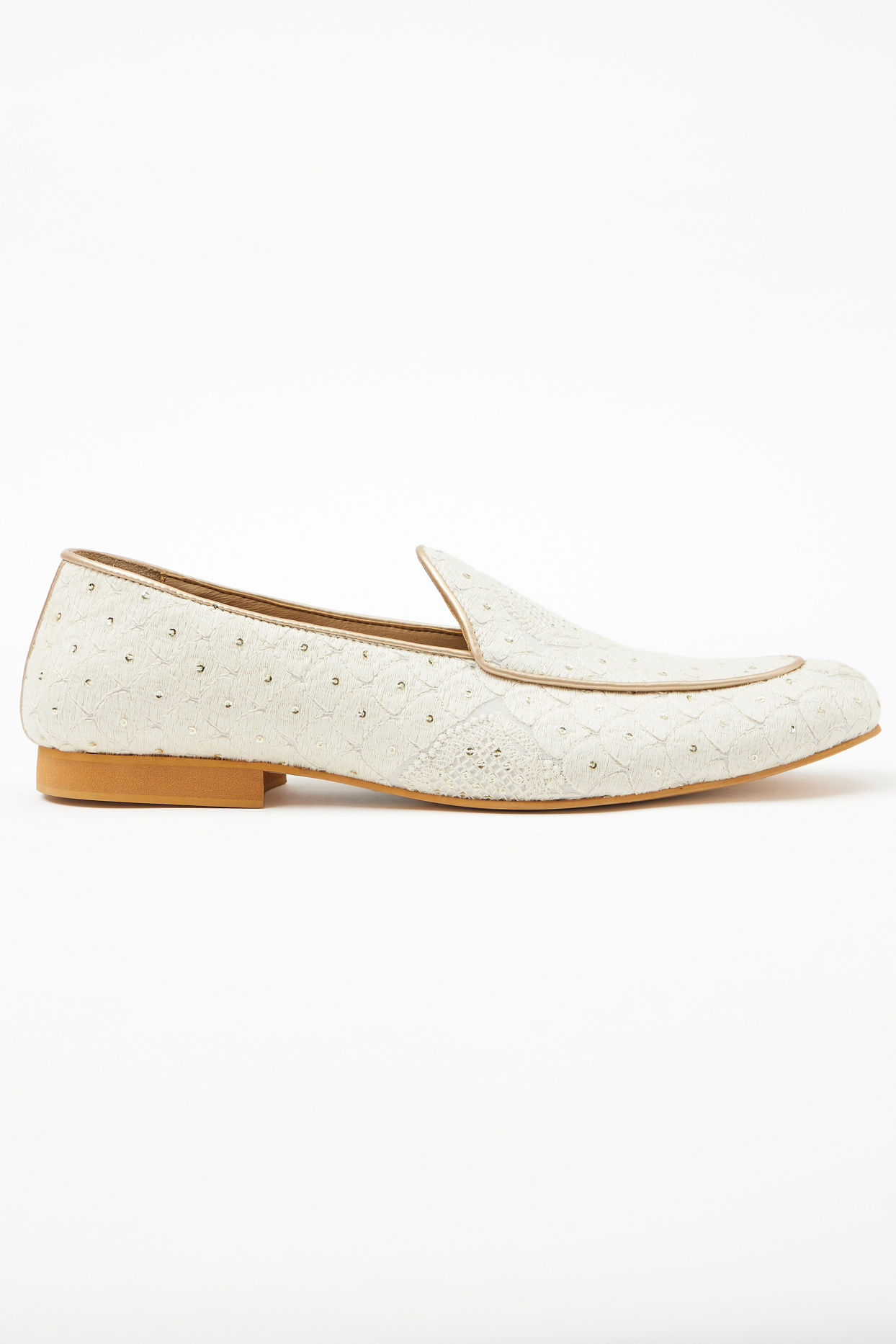 Manyavar Men Star White Sequined Loafers