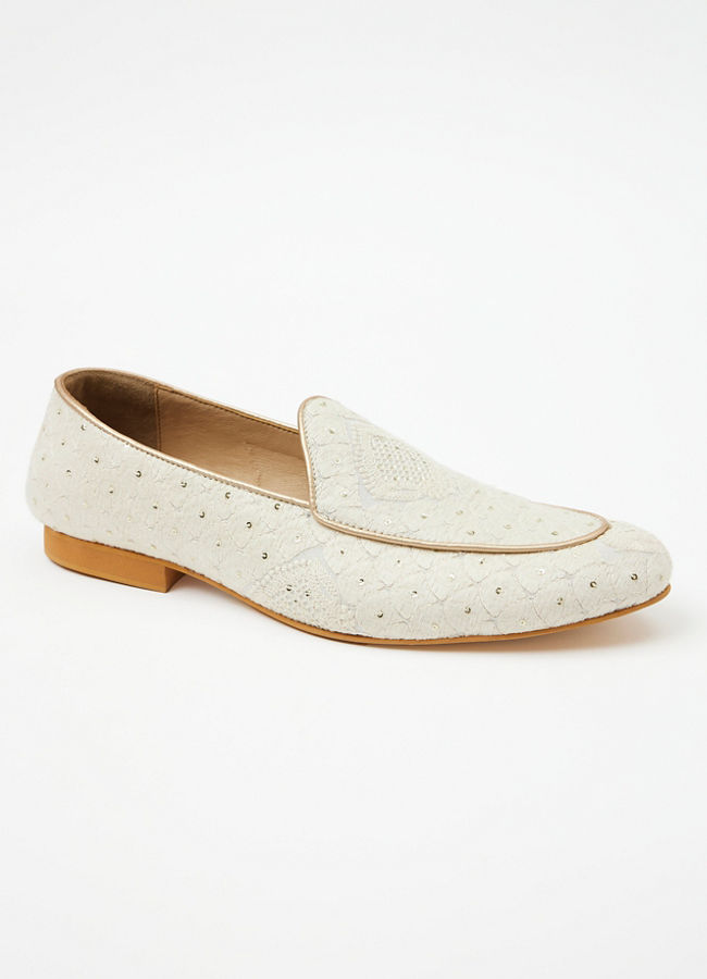 Manyavar Men Star White Sequined Loafers