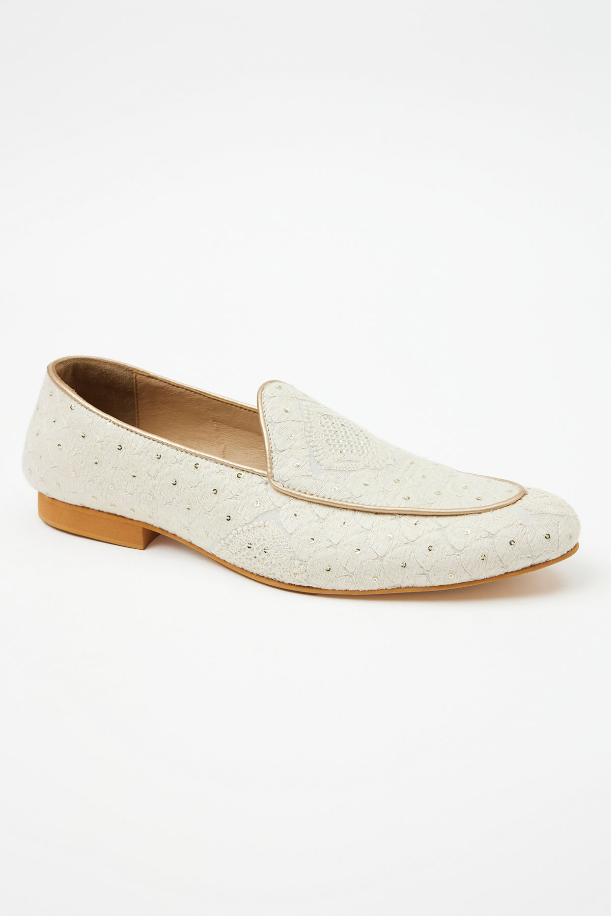 Manyavar Men Star White Sequined Loafers