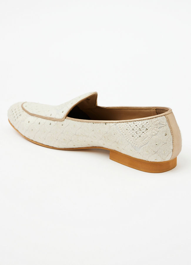 Manyavar Men Star White Sequined Loafers