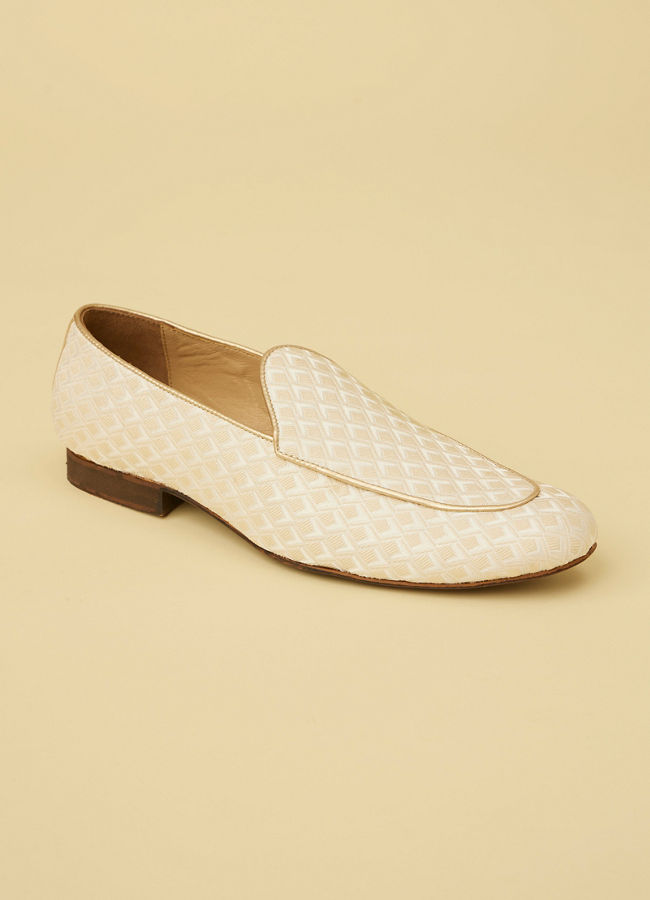 Jasmine White Diamond Patterned Loafer Style Shoes image number 2