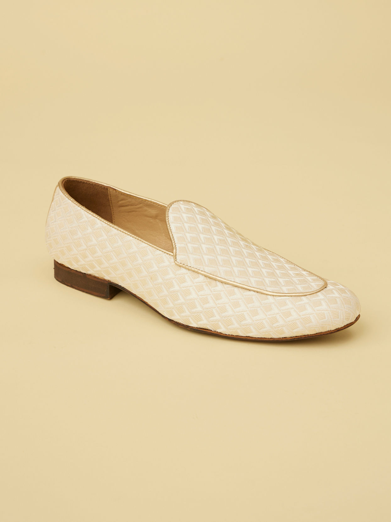Jasmine White Diamond Patterned Loafer Style Shoes image number 2