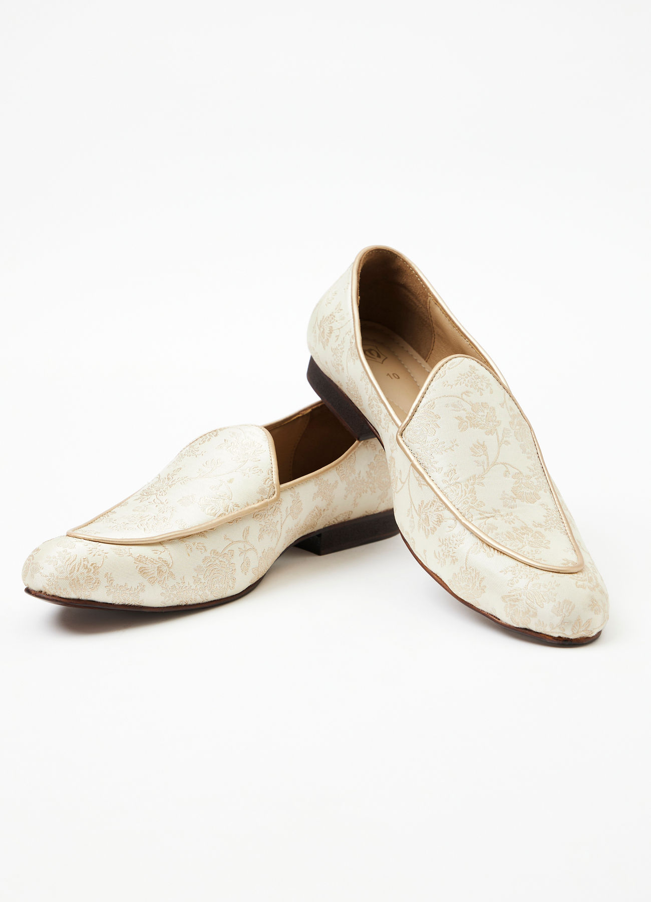 Manyavar Men Cream Floral Patterned Loafers