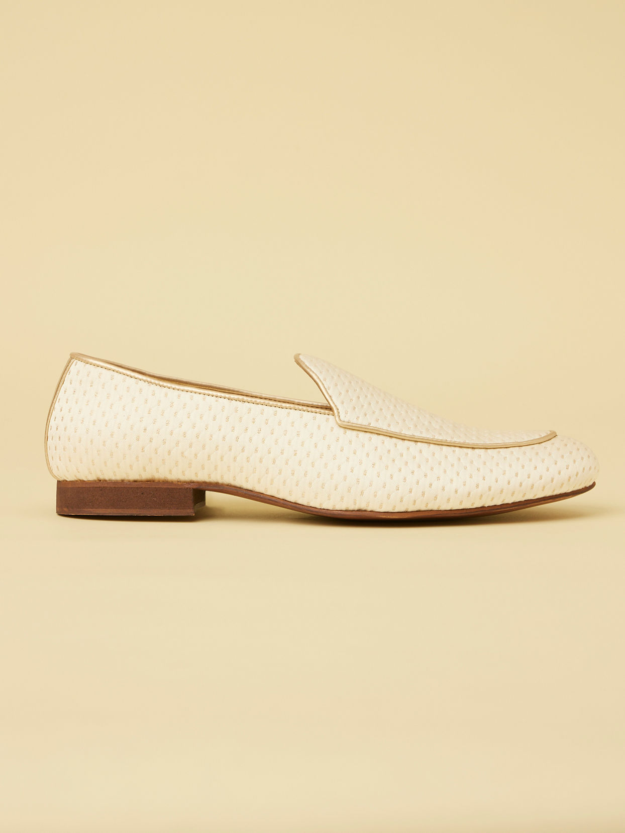 Manyavar Men Soft Cream Self Patterned Loafers