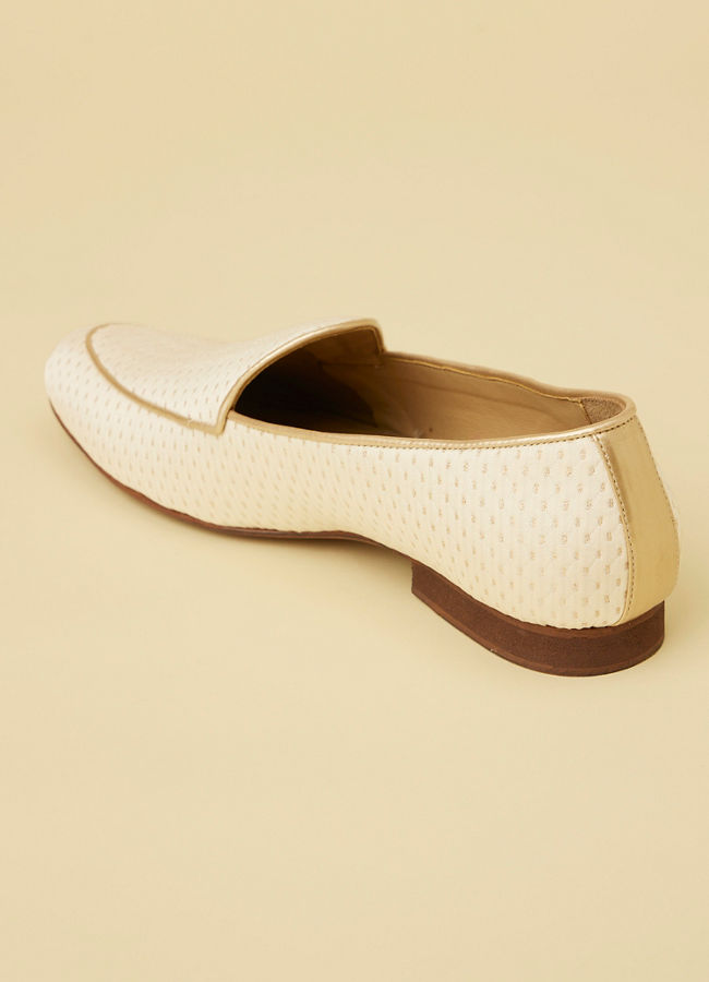Manyavar Men Soft Cream Self Patterned Loafers
