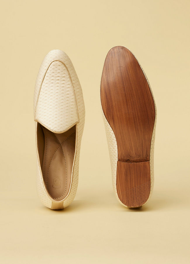Manyavar Men Soft Cream Self Patterned Loafers