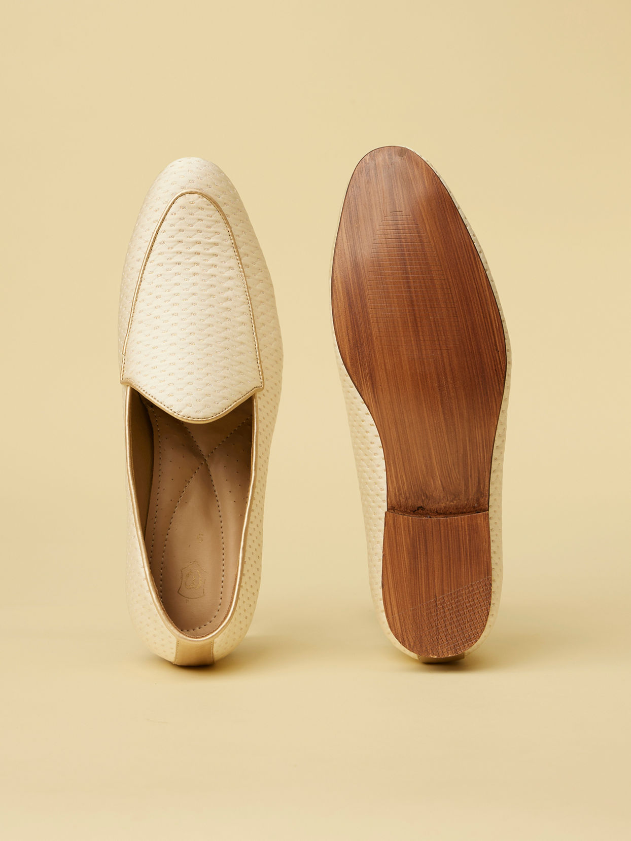 Manyavar Men Soft Cream Self Patterned Loafers