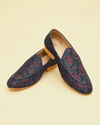 Manyavar Men Midnight Blue Floral Patterned Jooti