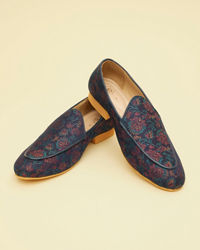 Manyavar Men Midnight Blue Floral Patterned Jutti