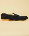 Manyavar Men Navy Blue Floral Self Patterned Loafers