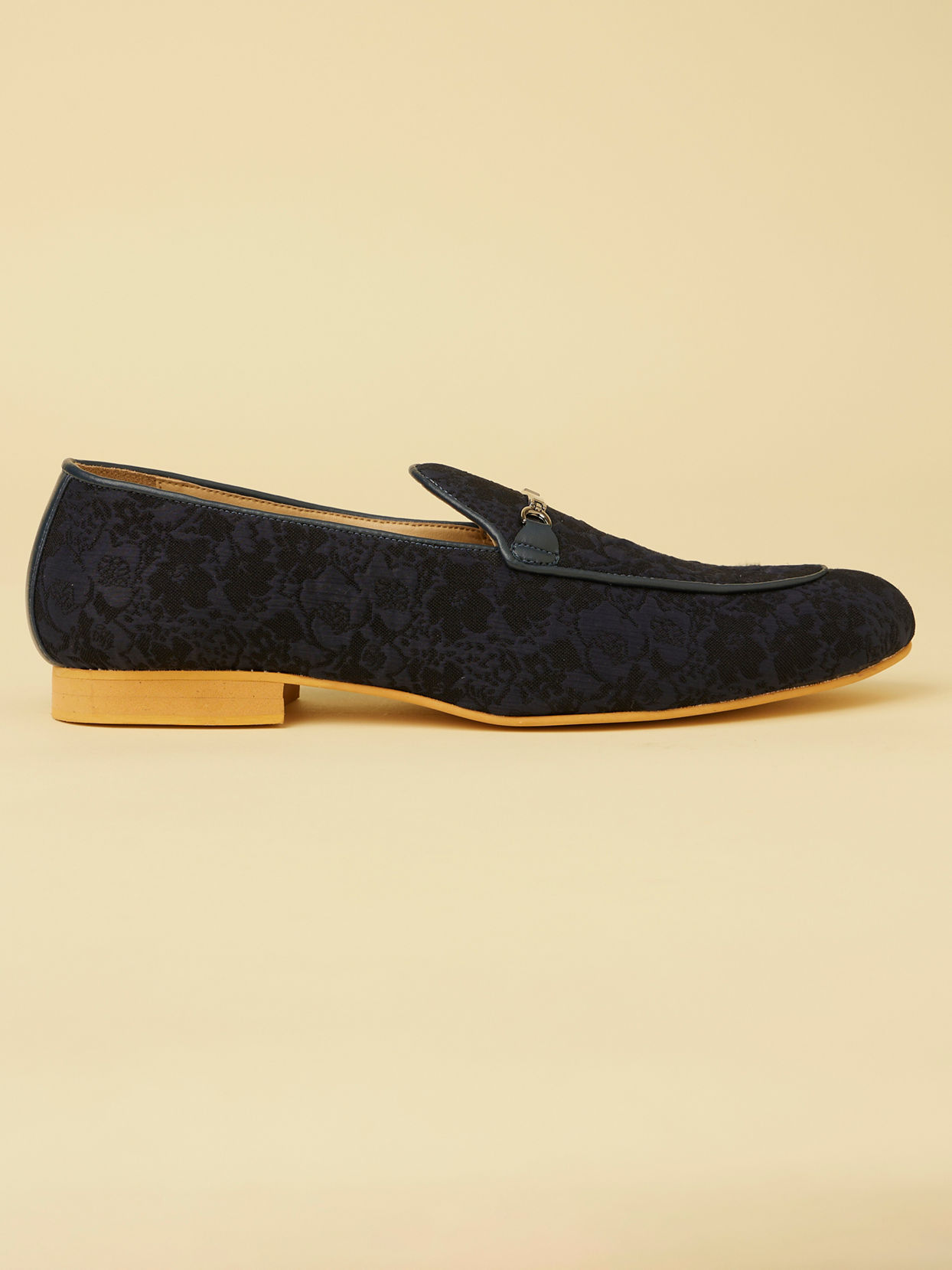 Manyavar Men Navy Blue Floral Self Patterned Loafers