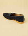 alt message - Manyavar Men Navy Blue Floral Self Patterned Loafers image number 5