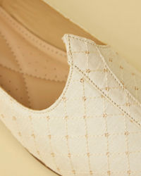 Manyavar Men Cream Lattice Patterned Sequined Jutis