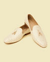 Manyavar Men Warm White Sequinned Tasseled Jooti
