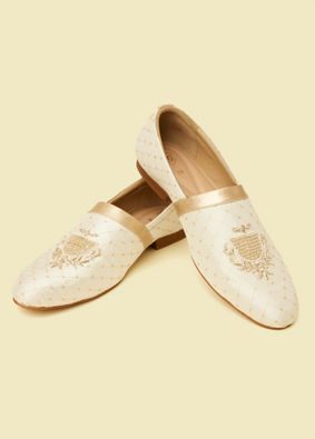 Manyavar Men Cream Diamond Patterned Jooti