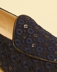 Manyavar Men Navy Blue Floral Patterned Sequined Loafers