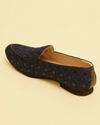 alt message - Manyavar Men Navy Blue Floral Patterned Sequined Loafers image number 5