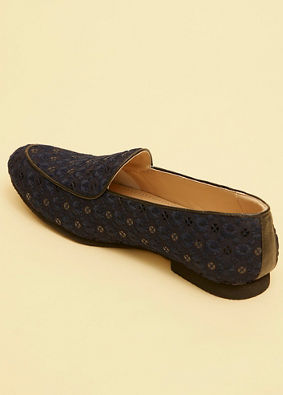 Manyavar Men Navy Blue Floral Patterned Sequined Loafers image number 5