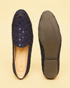 alt message - Manyavar Men Navy Blue Floral Patterned Sequined Loafers image number 4