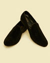 Manyavar Men Midnight Black Rhinestone Embellished Loafer Style Jooti