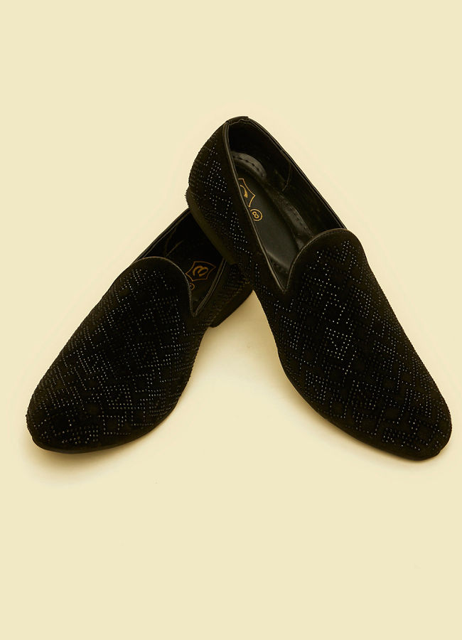 Manyavar Men Midnight Black Rhinestone Embellished Loafer Style Jooti