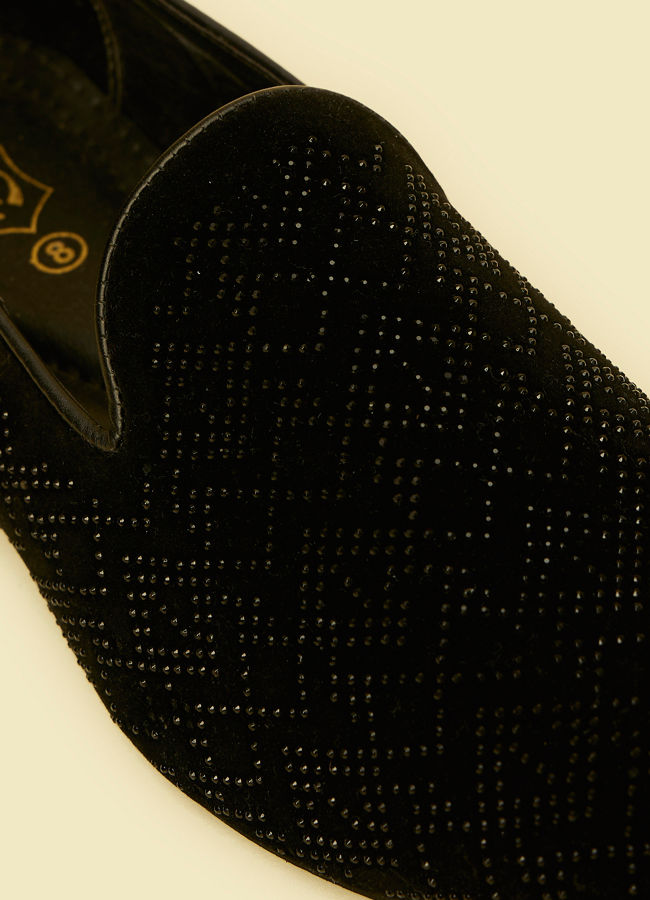 Manyavar Men Midnight Black Rhinestone Embellished Loafer Style Jooti