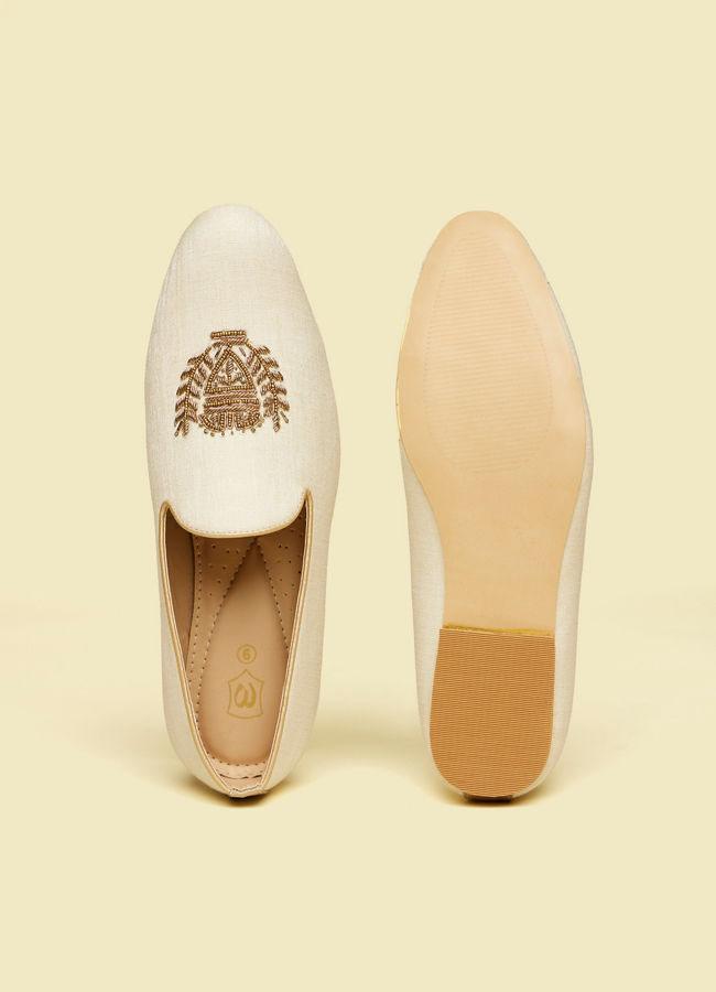 Manyavar Men Soft Cream Self Embroidered Juttis
