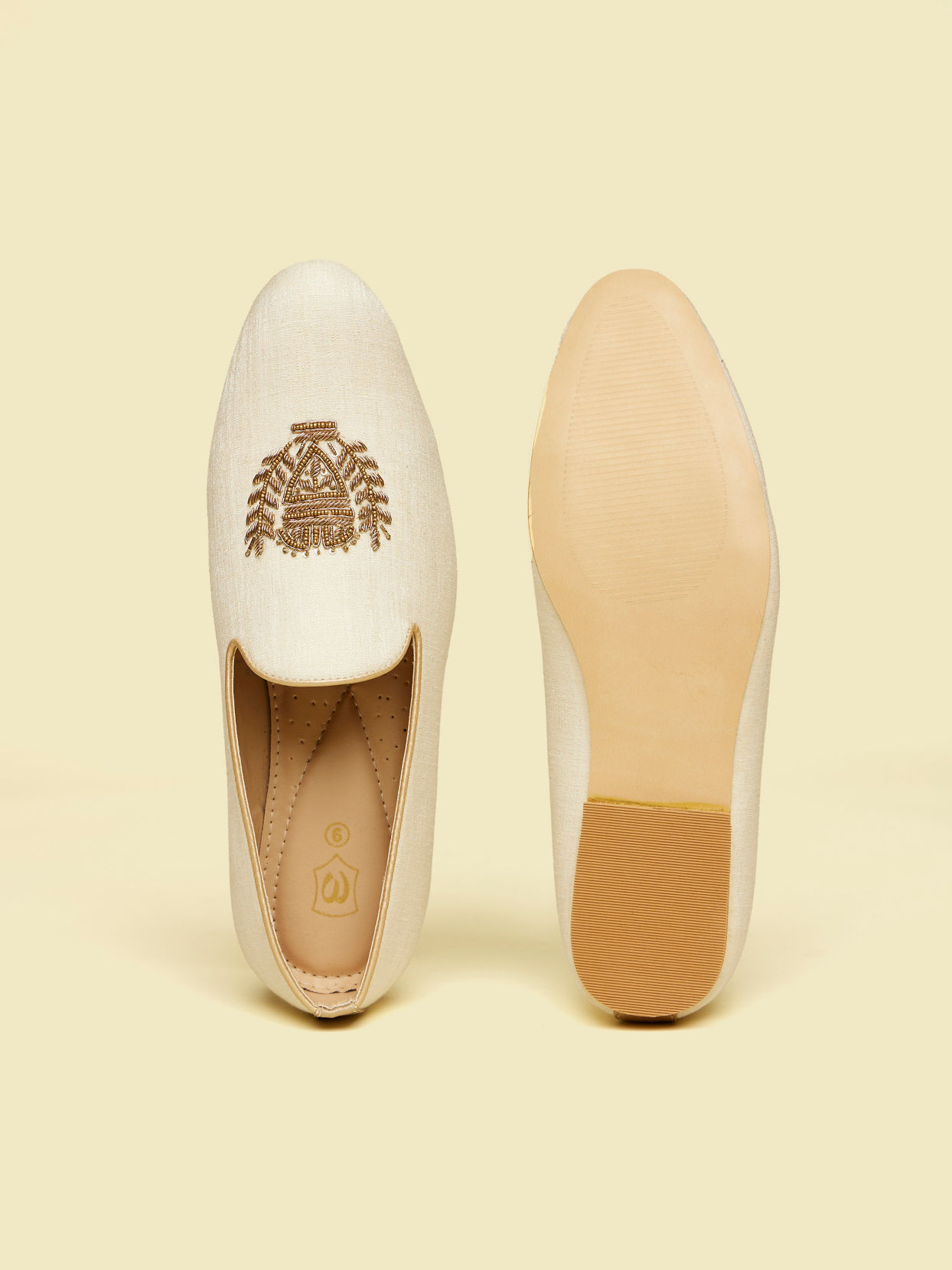 Manyavar Men Soft Cream Self Embroidered Juttis