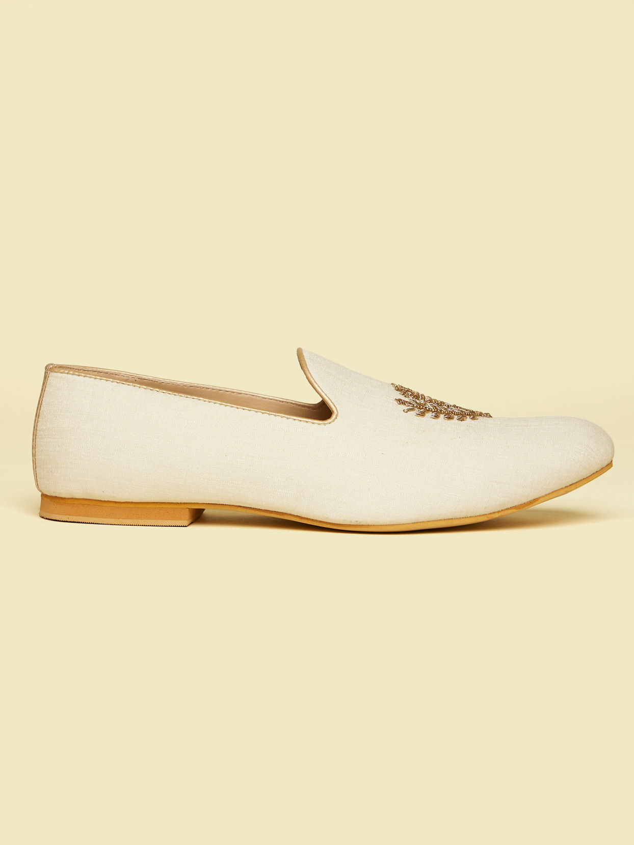 Manyavar Men Soft Cream Self Embroidered Juttis