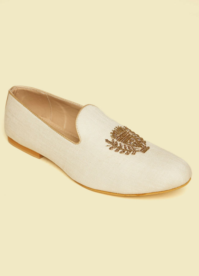 Manyavar Men Soft Cream Self Embroidered Juttis